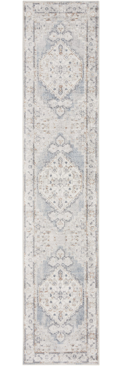 12' Light Blue Oriental Power Loom Distressed Washable Runner Rug