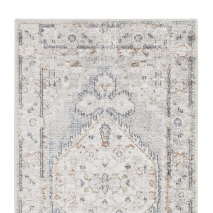 12' Light Blue Oriental Power Loom Distressed Washable Runner Rug