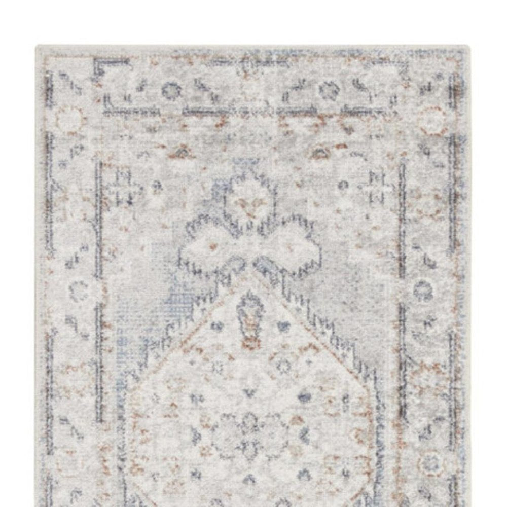 10' Light Blue Oriental Power Loom Distressed Washable Runner Rug