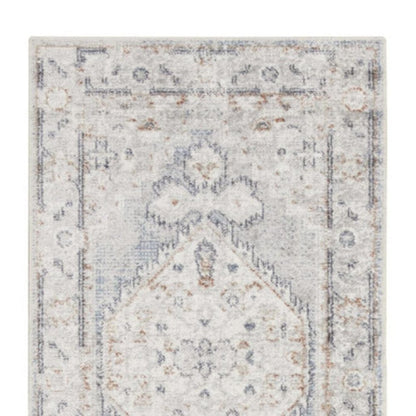 10' Light Blue Oriental Power Loom Distressed Washable Runner Rug