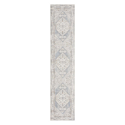 10' Light Blue Oriental Power Loom Distressed Washable Runner Rug