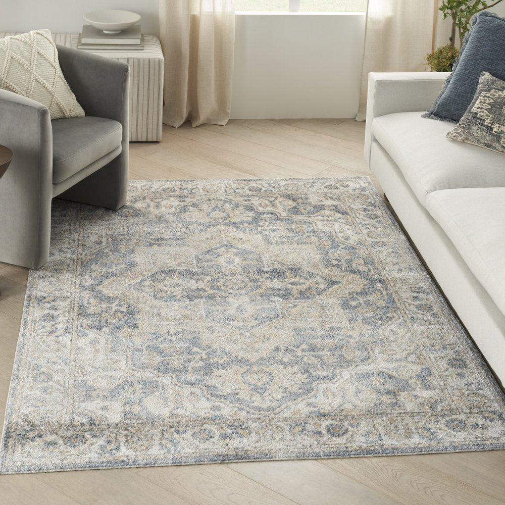 4' X 6' Gray Oriental Power Loom Washable Area Rug
