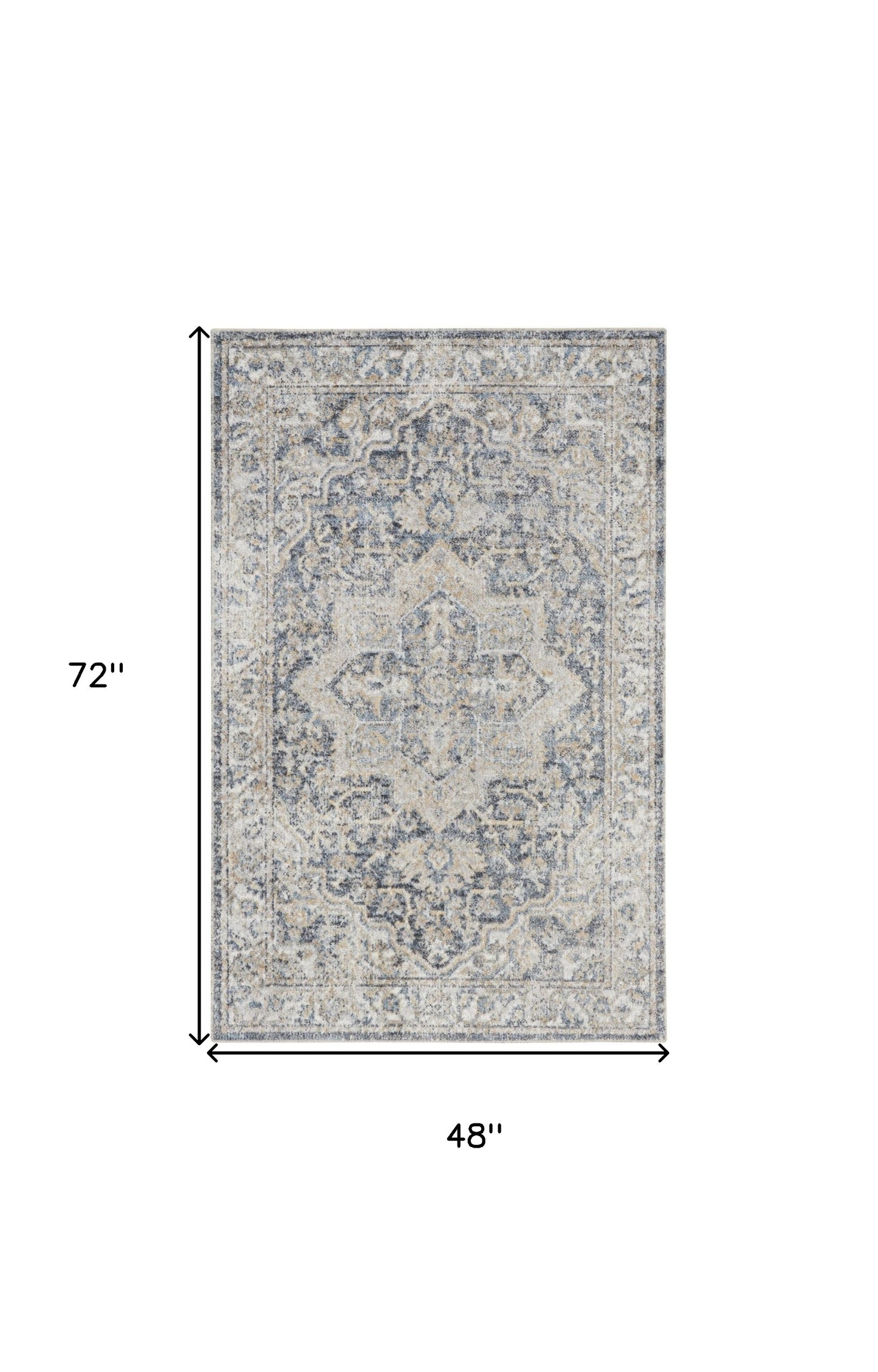 4' X 6' Gray Oriental Power Loom Washable Area Rug