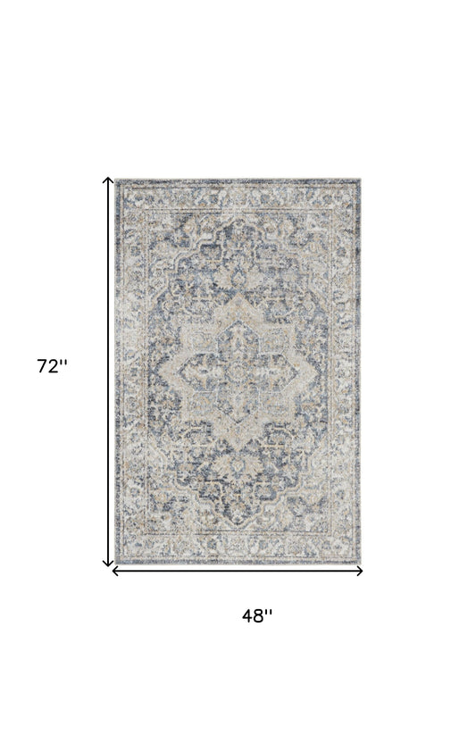 4' X 6' Gray Oriental Power Loom Washable Area Rug