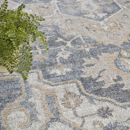 8' X 10' Gray and Blue Oriental Power Loom Washable Area Rug