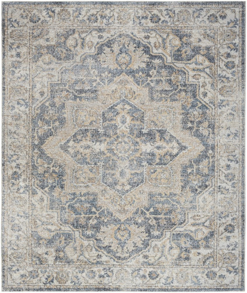 8' X 10' Gray and Blue Oriental Power Loom Washable Area Rug