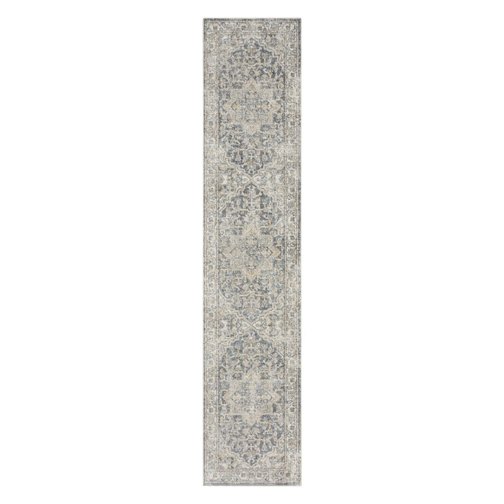 8' Gray Oriental Power Loom Washable Runner Rug