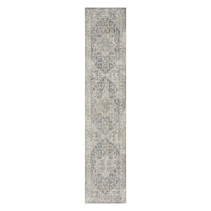 8' Gray Oriental Power Loom Washable Runner Rug