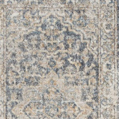 8' Gray Oriental Power Loom Washable Runner Rug
