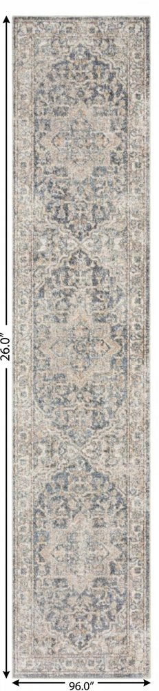 8' Gray Oriental Power Loom Washable Runner Rug