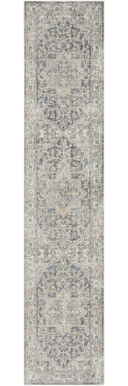 8' Gray Oriental Power Loom Washable Runner Rug