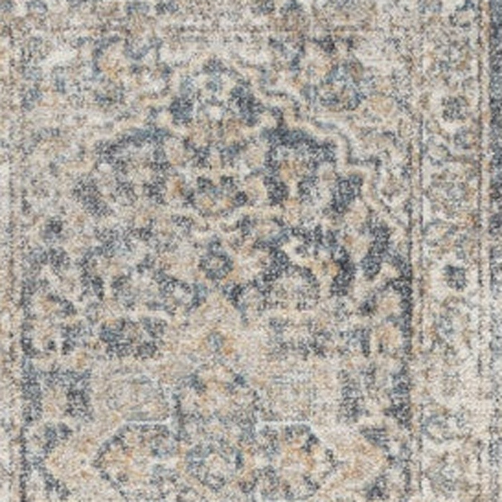 8' Gray Oriental Power Loom Washable Runner Rug