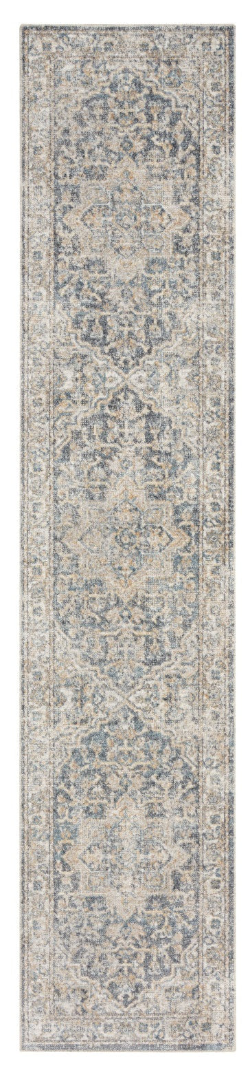 8' Gray Oriental Power Loom Washable Runner Rug