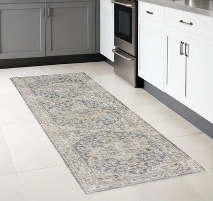 8' Gray Oriental Power Loom Washable Runner Rug