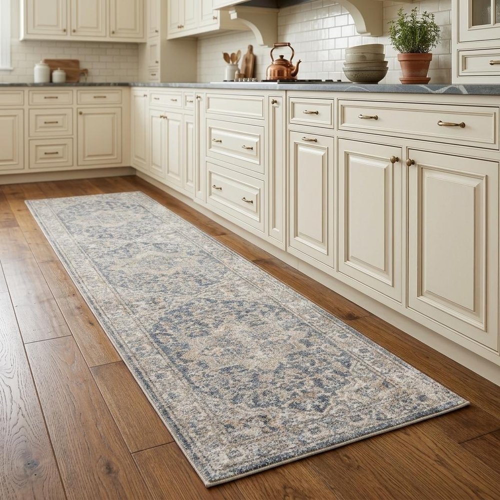 8' Gray Oriental Power Loom Washable Runner Rug