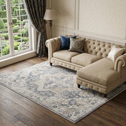 7' X 9' Gray Oriental Power Loom Washable Area Rug