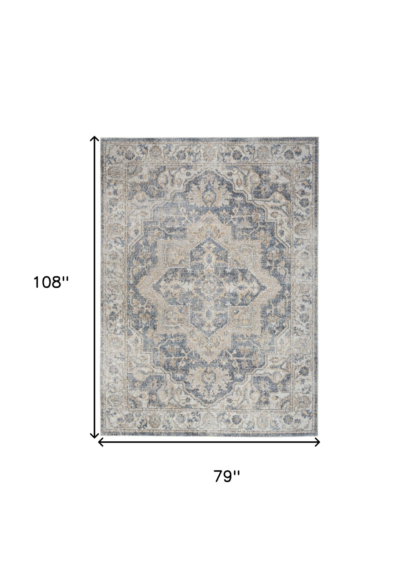 7' X 9' Gray Oriental Power Loom Washable Area Rug