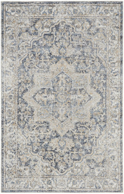 3' X 5' Gray Oriental Power Loom Washable Area Rug