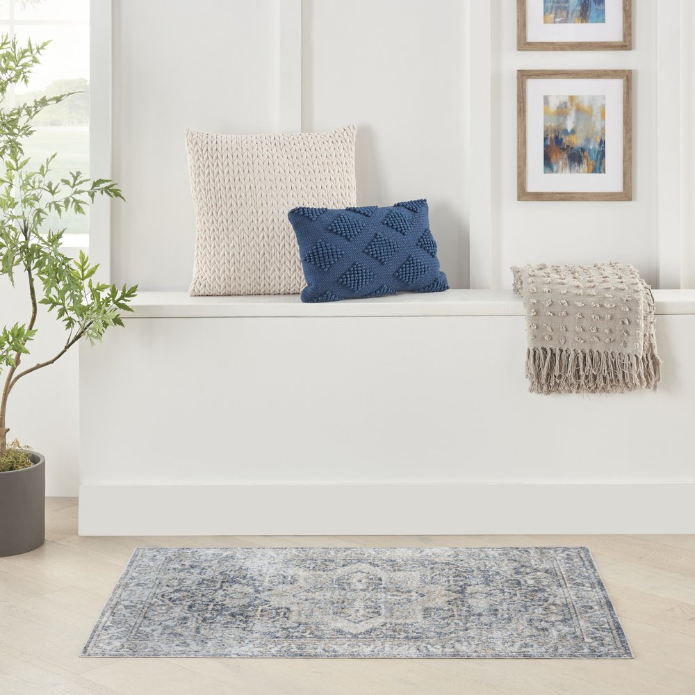3' X 5' Gray Oriental Power Loom Washable Area Rug