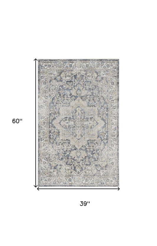 3' X 5' Gray Oriental Power Loom Washable Area Rug