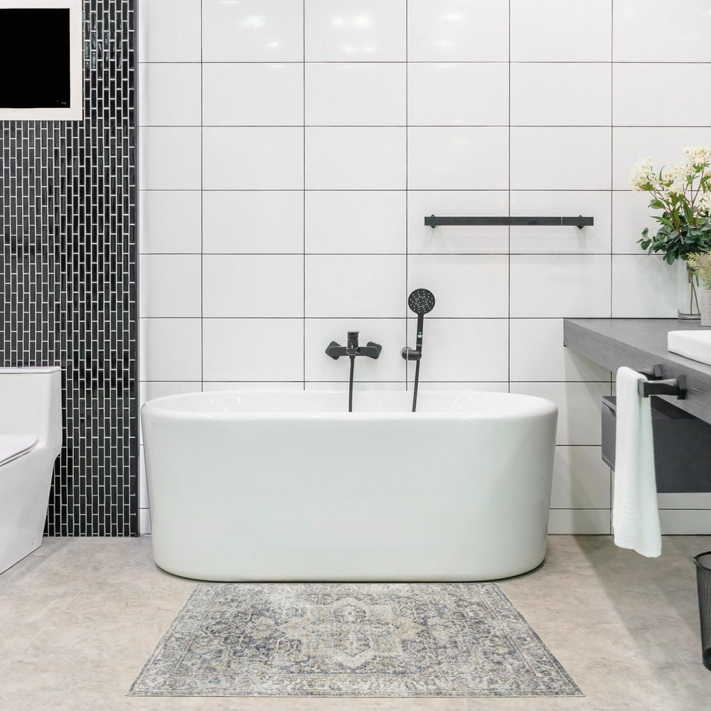 3' X 5' Gray Oriental Power Loom Washable Area Rug