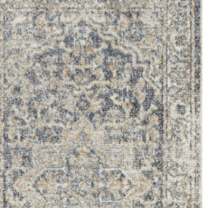 10' Gray Oriental Power Loom Washable Runner Rug