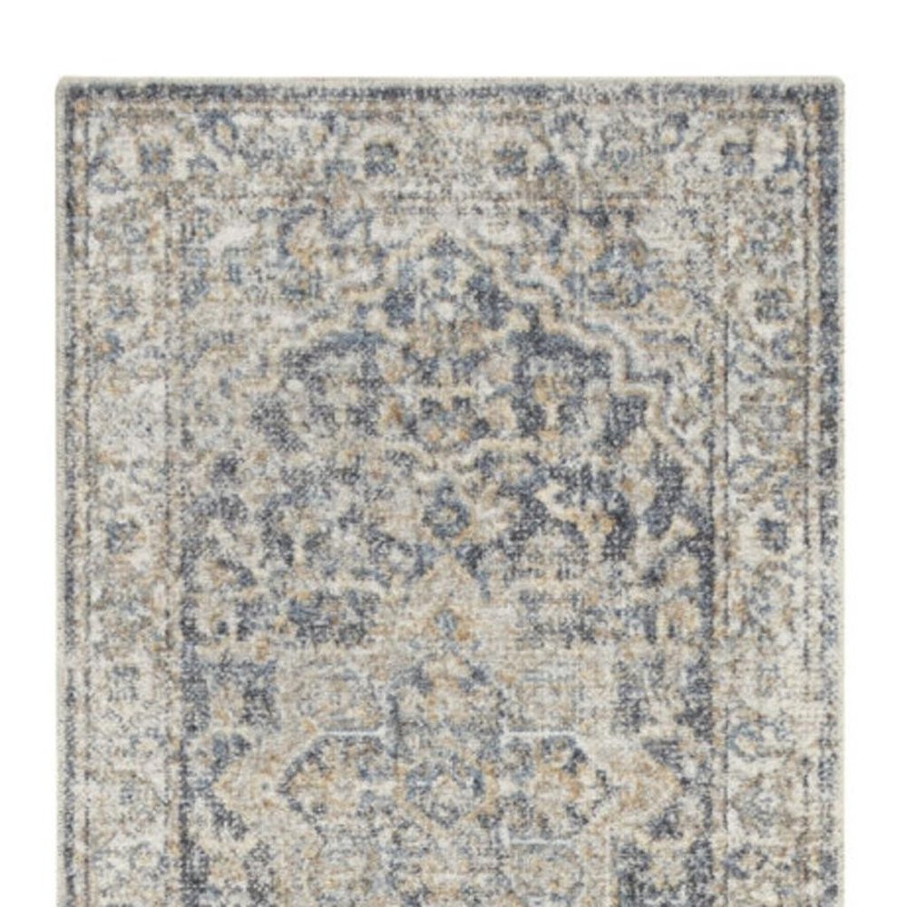 10' Gray Oriental Power Loom Washable Runner Rug