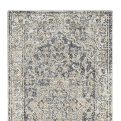 10' Gray Oriental Power Loom Washable Runner Rug