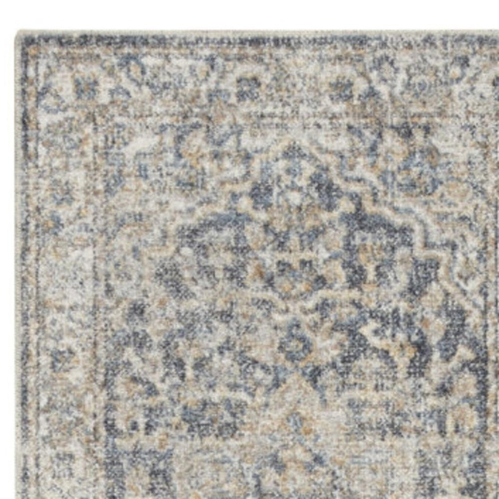 10' Gray Oriental Power Loom Washable Runner Rug