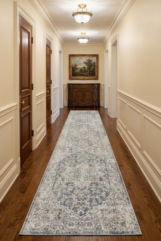 10' Gray Oriental Power Loom Washable Runner Rug