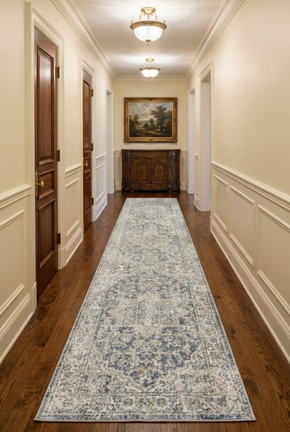 10' Gray Oriental Power Loom Washable Runner Rug