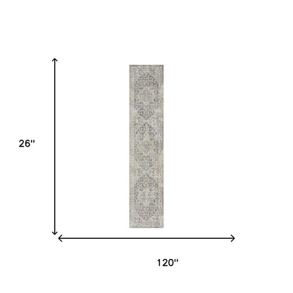 10' Gray Oriental Power Loom Washable Runner Rug