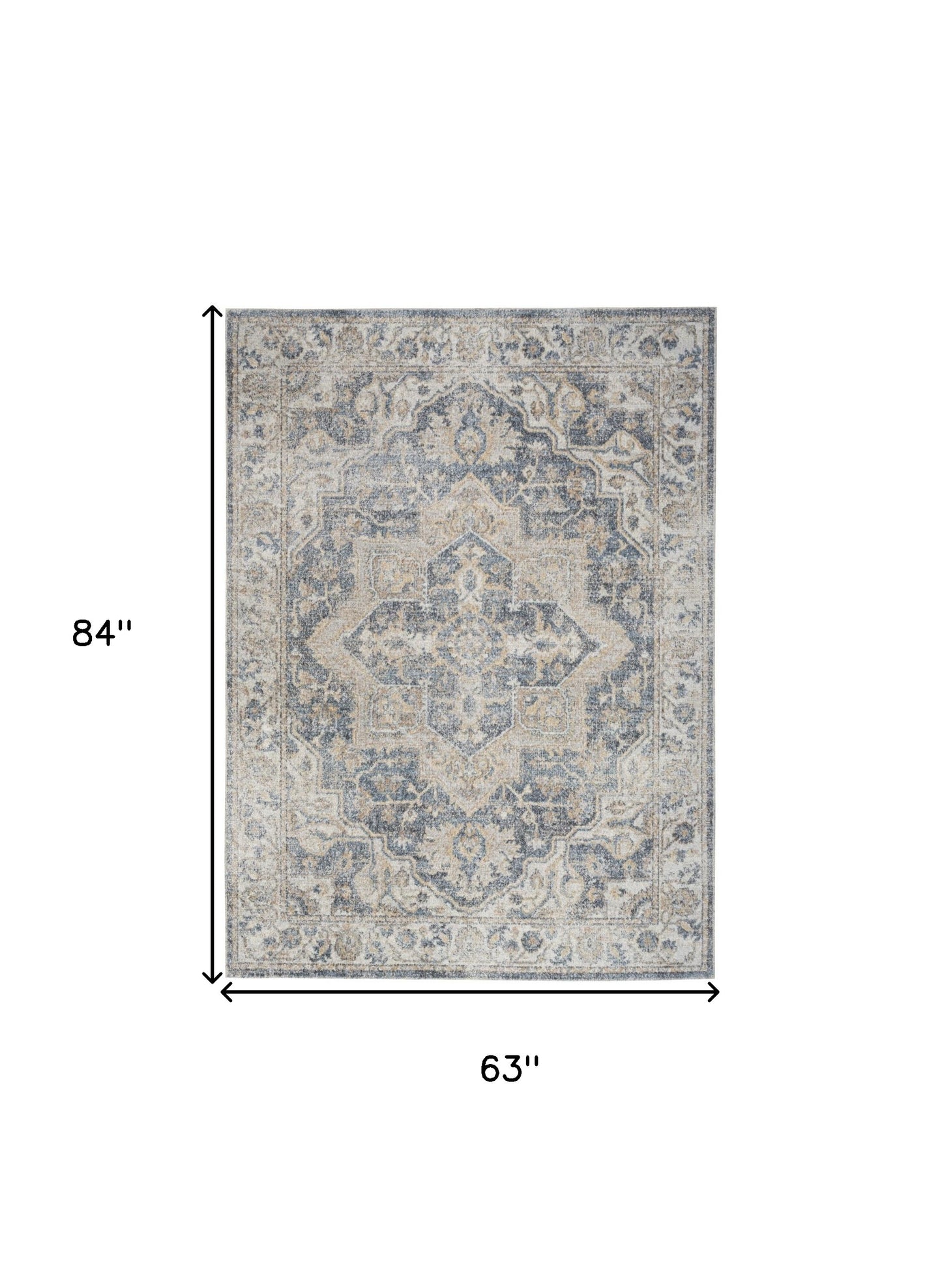 5' X 7' Gray Oriental Power Loom Washable Area Rug