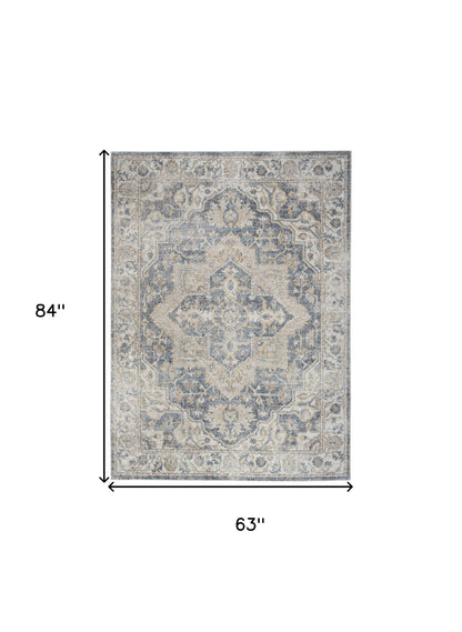 5' X 7' Gray Oriental Power Loom Washable Area Rug