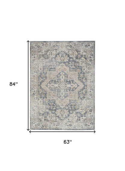 5' X 7' Gray Oriental Power Loom Washable Area Rug