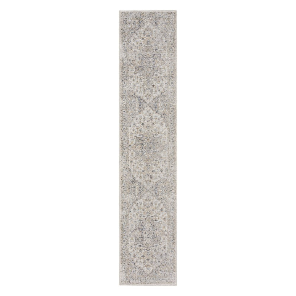 12' Silver Oriental Power Loom Washable Runner Rug