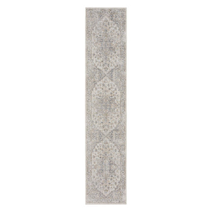 12' Silver Oriental Power Loom Washable Runner Rug