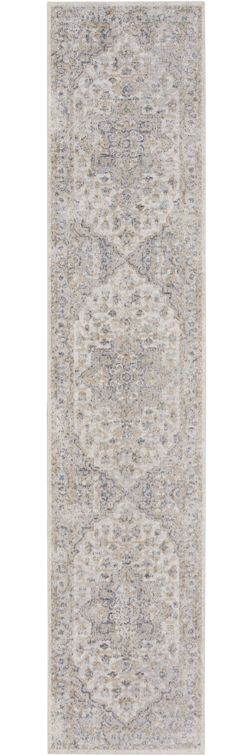 12' Silver Oriental Power Loom Washable Runner Rug