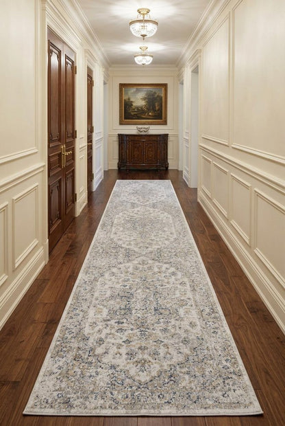 12' Silver Oriental Power Loom Washable Runner Rug