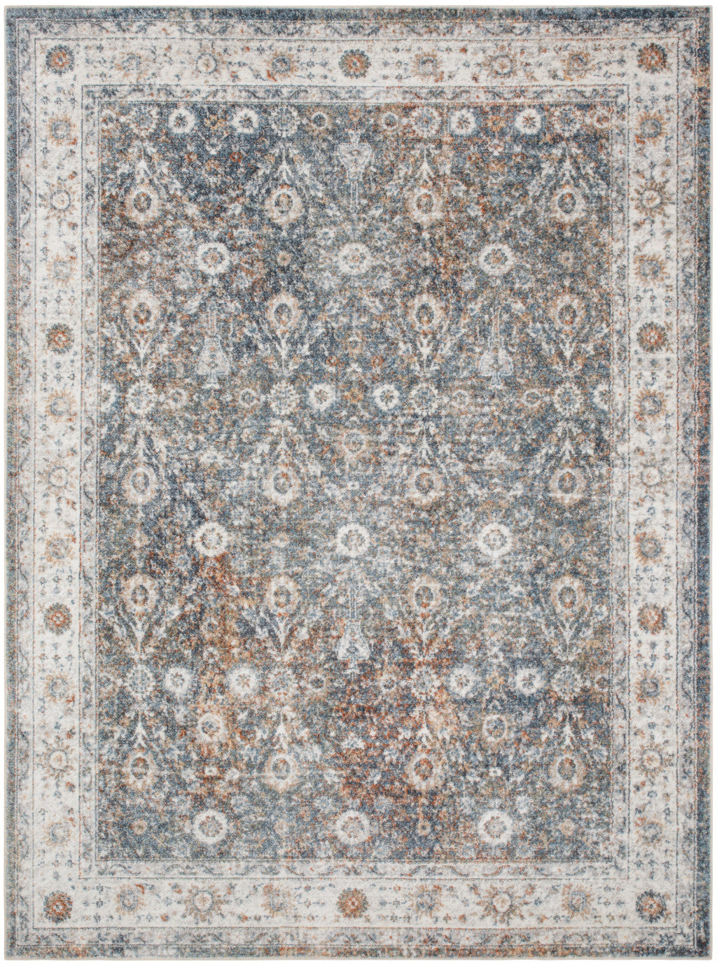 5' X 7' Silver Oriental Power Loom Washable Area Rug