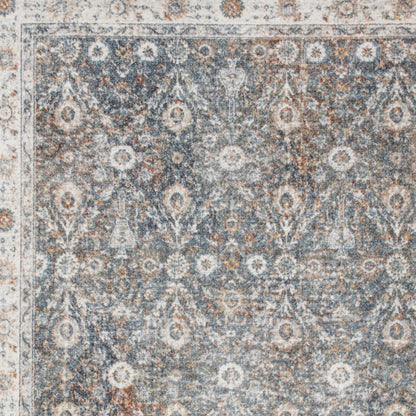 5' X 7' Silver Oriental Power Loom Washable Area Rug