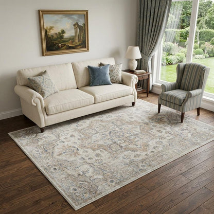 5' X 7' Silver Oriental Power Loom Washable Area Rug
