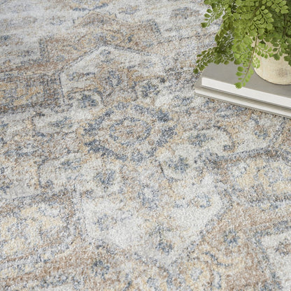 5' X 7' Silver Oriental Power Loom Washable Area Rug