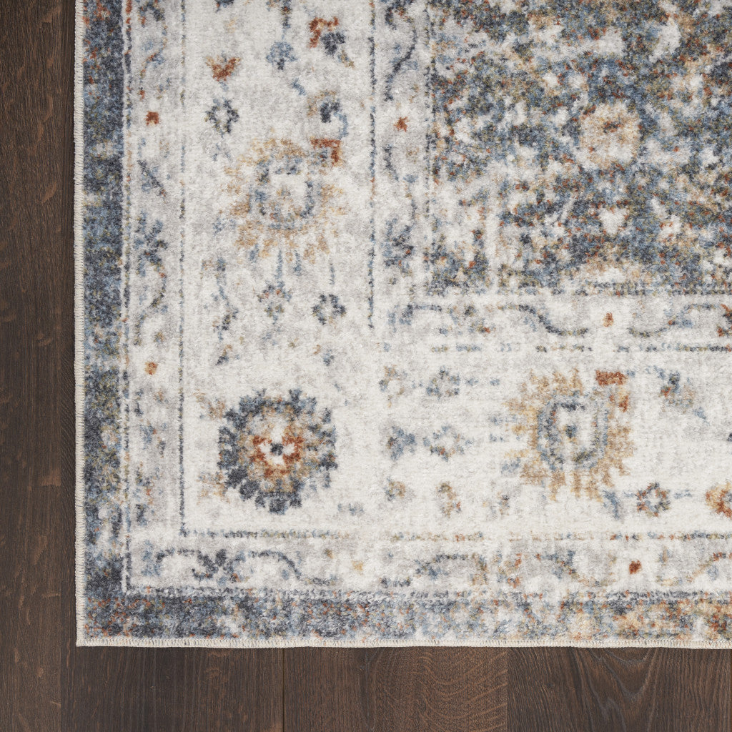 7' X 9' Silver Oriental Power Loom Washable Area Rug