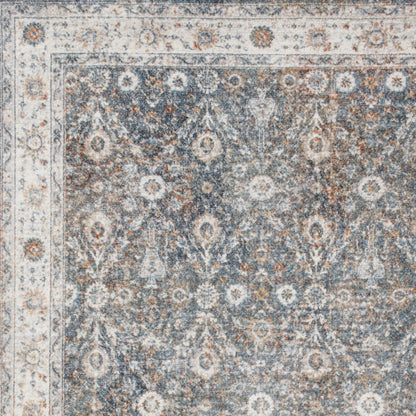 7' X 9' Silver Oriental Power Loom Washable Area Rug