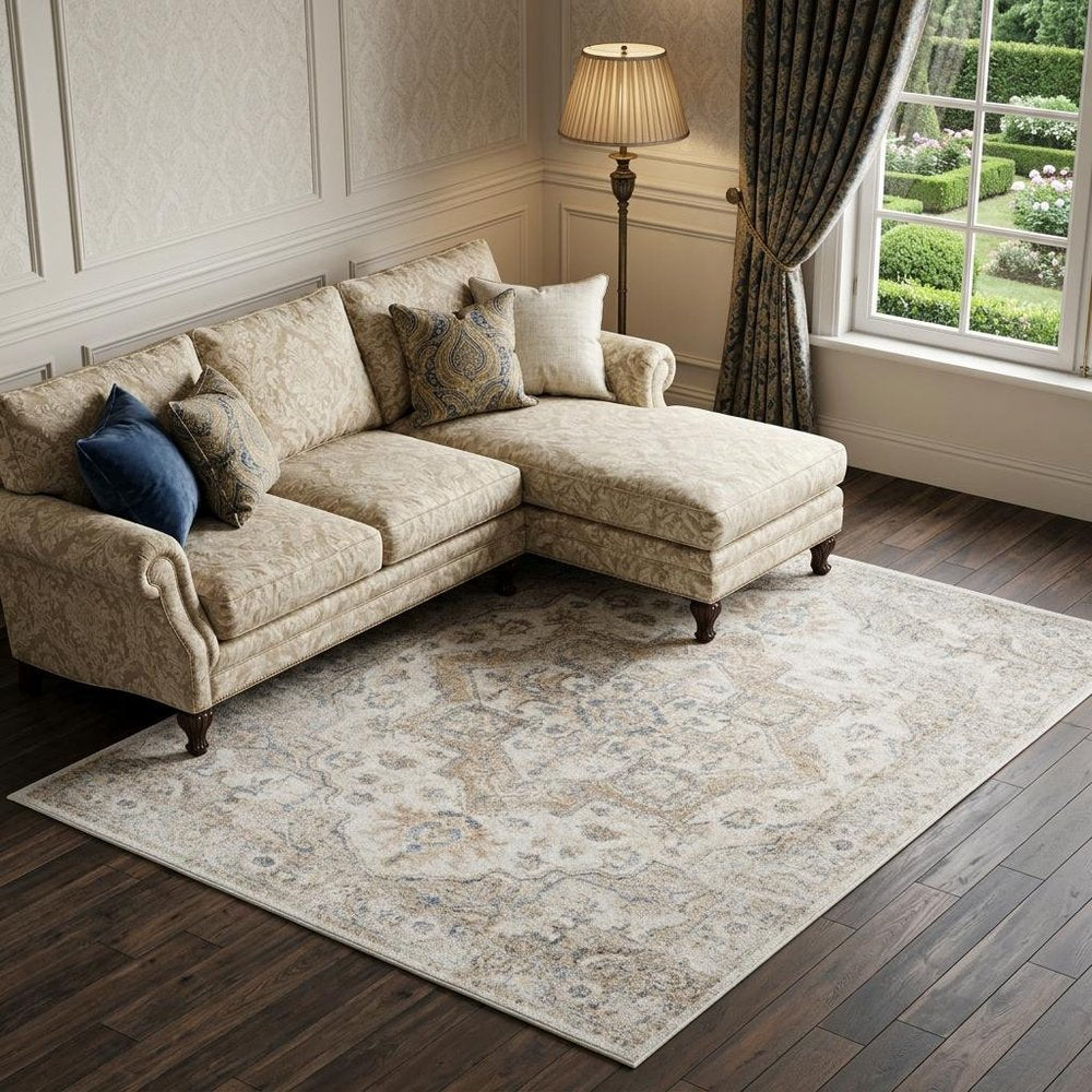 7' X 9' Silver Oriental Power Loom Washable Area Rug