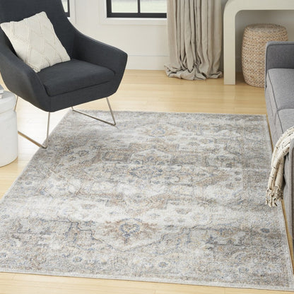 7' X 9' Silver Oriental Power Loom Washable Area Rug