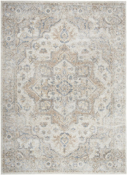 7' X 9' Silver Oriental Power Loom Washable Area Rug