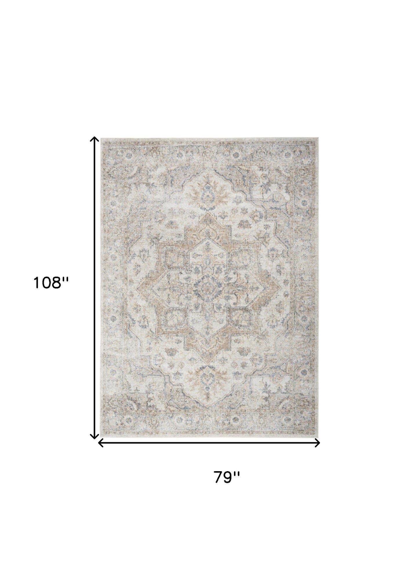 7' X 9' Silver Oriental Power Loom Washable Area Rug