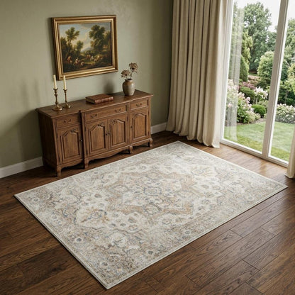 4' X 6' Silver Oriental Power Loom Washable Area Rug